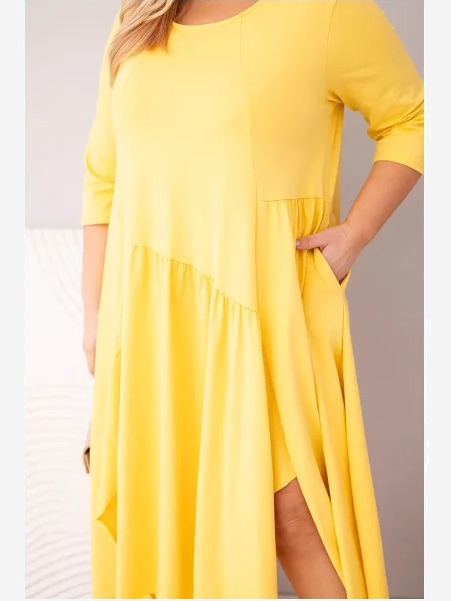 Dámska bavlnená sukňa Plus Size s asymetrickým spodkom žltá