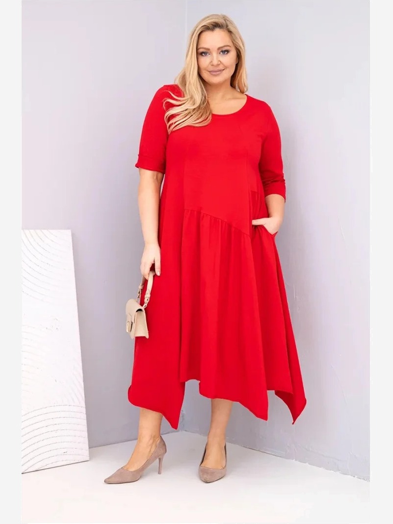 Dámska bavlnená sukňa Plus Size s asymetrickým spodkom červená