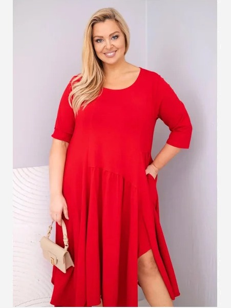 Dámska bavlnená sukňa Plus Size s asymetrickým spodkom červená