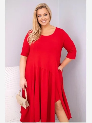 Dámska bavlnená sukňa Plus Size s asymetrickým spodkom červená