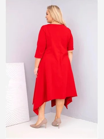Dámska bavlnená sukňa Plus Size s asymetrickým spodkom červená