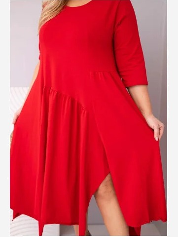 Dámska bavlnená sukňa Plus Size s asymetrickým spodkom červená