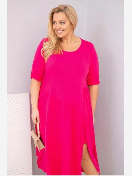 Dámska bavlnená sukňa Plus Size s asymetrickým spodkom fuchsie