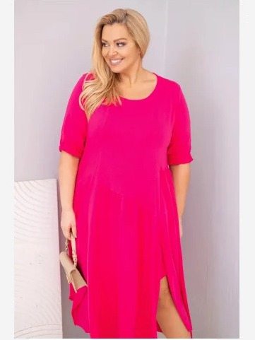 Dámska bavlnená sukňa Plus Size s asymetrickým spodkom fuchsie