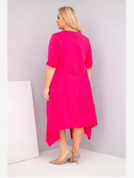 Dámska bavlnená sukňa Plus Size s asymetrickým spodkom fuchsie