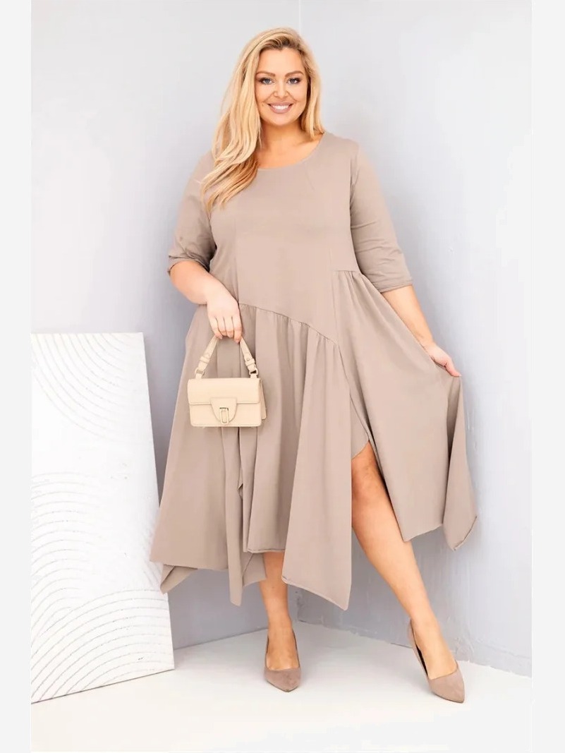 Dámska bavlnená sukňa Plus Size s asymetrickým spodkom fango
