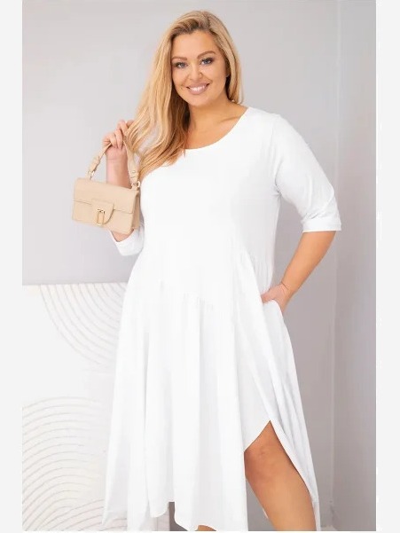 Dámska bavlnená sukňa Plus Size s asymetrickým spodkom biela