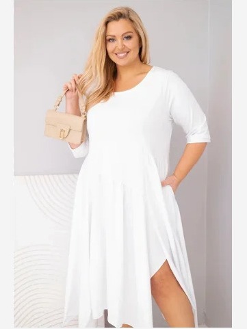 Dámska bavlnená sukňa Plus Size s asymetrickým spodkom biela