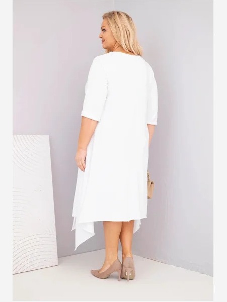Dámska bavlnená sukňa Plus Size s asymetrickým spodkom biela