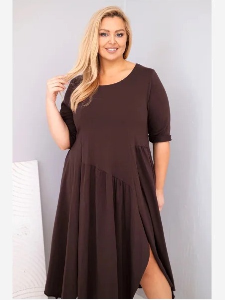 Dámska bavlnená sukňa Plus Size s asymetrickým spodkom hnedá
