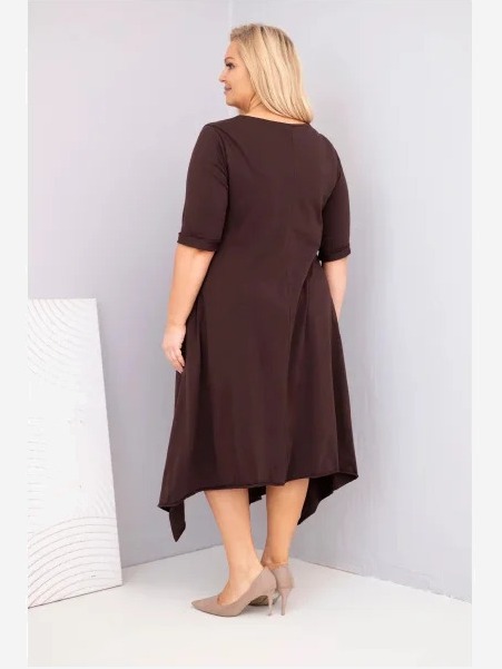 Dámska bavlnená sukňa Plus Size s asymetrickým spodkom hnedá