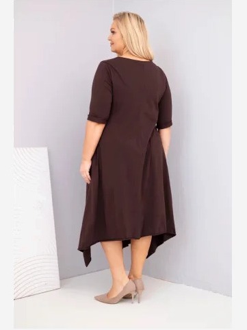 Dámska bavlnená sukňa Plus Size s asymetrickým spodkom hnedá