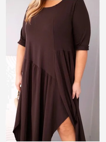 Dámska bavlnená sukňa Plus Size s asymetrickým spodkom hnedá