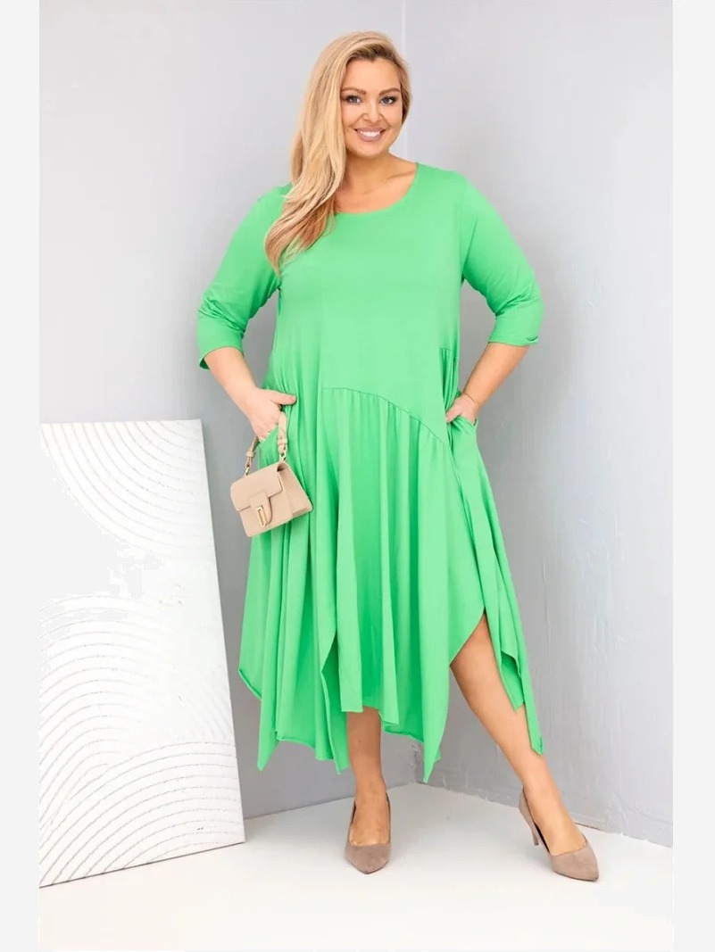 Dámska bavlnená sukňa Plus Size s asymetrickým spodkom svetlozelená