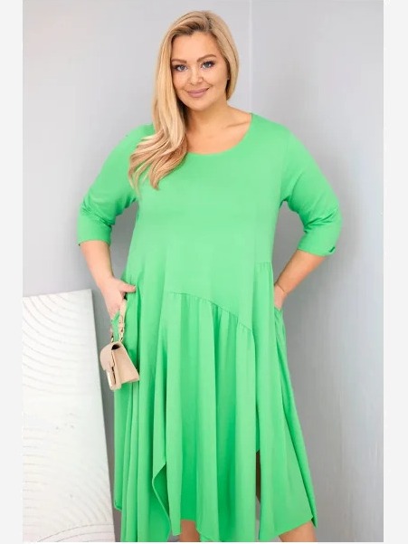 Dámska bavlnená sukňa Plus Size s asymetrickým spodkom svetlozelená