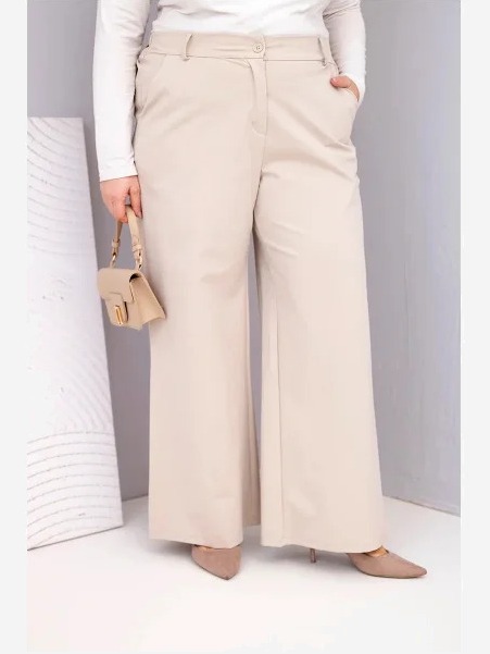 Dámske nohavice Plus Size so širokým strihom a vysokým pásom béžové