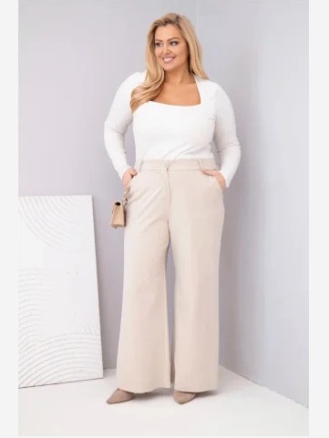 Dámske nohavice Plus Size so širokým strihom a vysokým pásom béžové