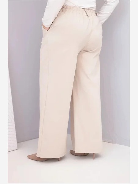 Dámske nohavice Plus Size so širokým strihom a vysokým pásom béžové