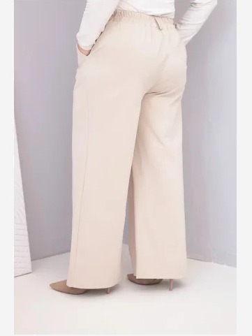 Dámske nohavice Plus Size so širokým strihom a vysokým pásom béžové