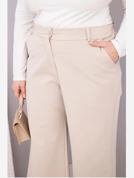 Dámske nohavice Plus Size so širokým strihom a vysokým pásom béžové