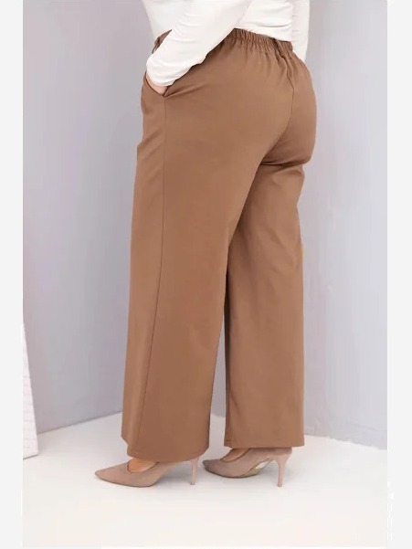 Dámske nohavice Plus Size so širokými nohavicami a vysokým pásom svetlý camelový