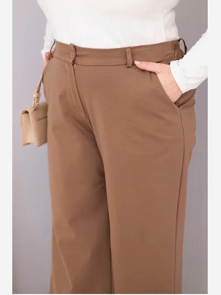 Dámske nohavice Plus Size so širokými nohavicami a vysokým pásom svetlý camelový