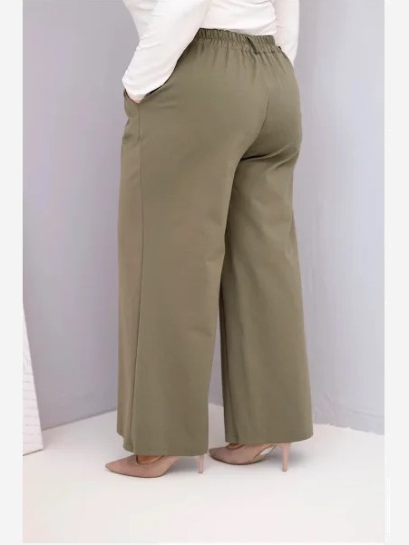 Dámske nohavice Plus Size so širokými nohavicami a vysokým pásom khaki