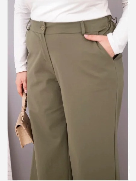 Dámske nohavice Plus Size so širokými nohavicami a vysokým pásom khaki