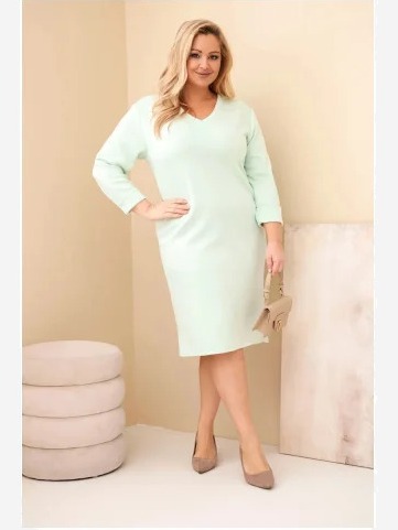 Dámska sukňa Plus Size maslová s V výstrihom a mätovými rukávmi mätová