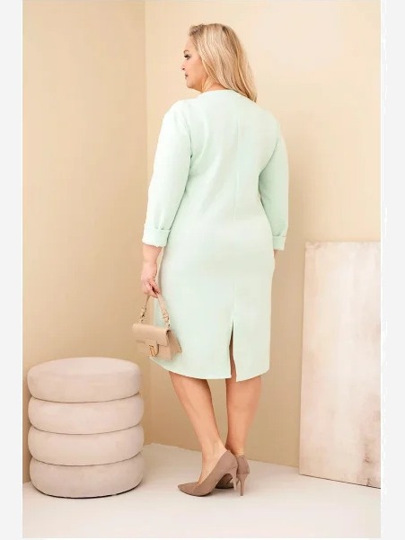 Dámska sukňa Plus Size maslová s V výstrihom a mätovými rukávmi mätová