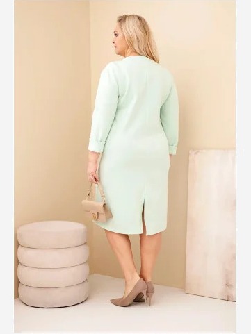 Dámska sukňa Plus Size maslová s V výstrihom a mätovými rukávmi mätová