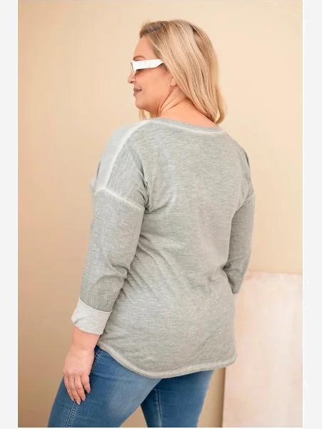 Dámska blúzka Plus Size s nápisom a perlami, khaki