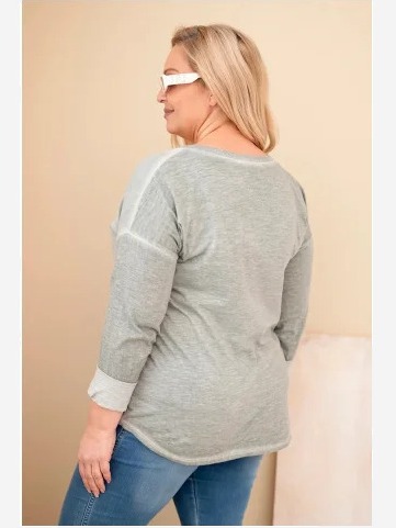Dámska blúzka Plus Size s nápisom a perlami, khaki
