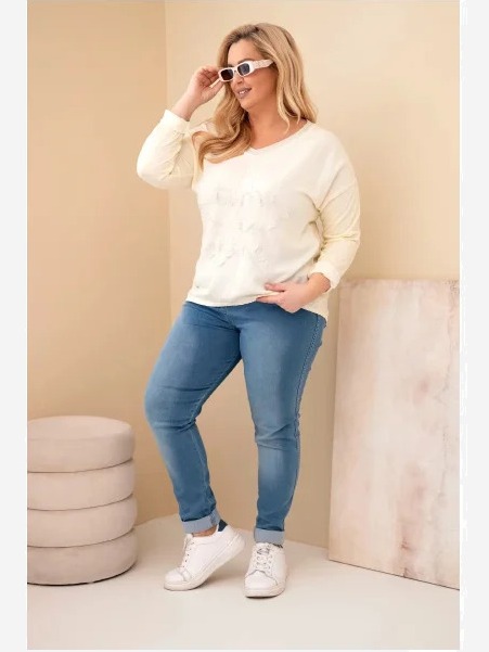 Dámska blúzka Plus Size s potlačou a perličkami žltý