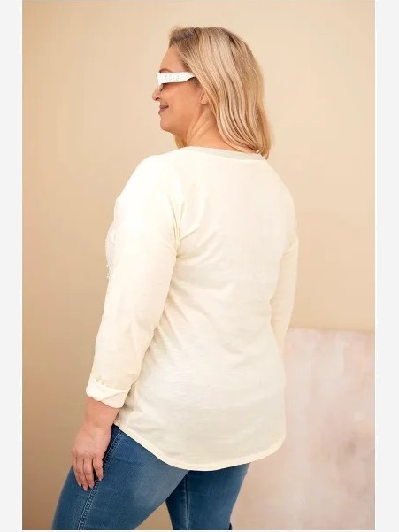 Dámska blúzka Plus Size s potlačou a perličkami žltý