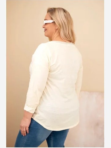 Dámska blúzka Plus Size s potlačou a perličkami žltý
