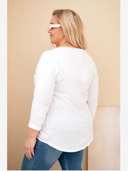 Dámska blúzka Plus Size s potlačou a perličkami biela