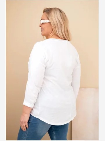 Dámska blúzka Plus Size s potlačou a perličkami biela