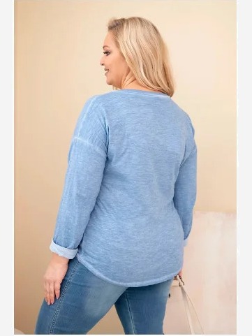 Dámska blúzka Plus Size s potlačou a dlhším zadným dielom, riflová