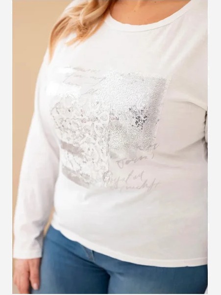 Dámska blúzka Plus Size s potlačou a dlhším zadným dielom biela
