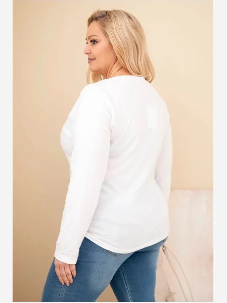 Dámska blúzka Plus Size s potlačou a dlhším zadným dielom biela