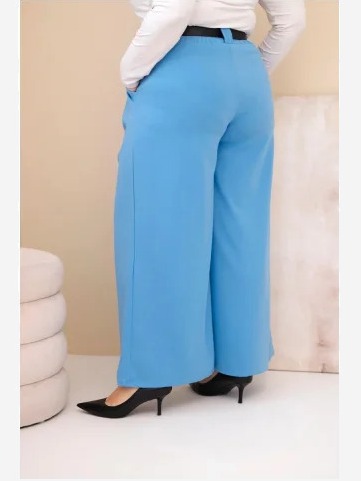 Dámske nohavice Plus Size viskózové so širokým nohavcom a pásom modré