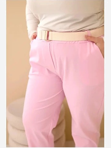 Dámske bavlnené nohavice Plus Size s opaskom svetloružové