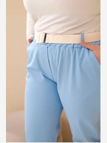Dámske bavlnené nohavice Plus Size s opaskom modré