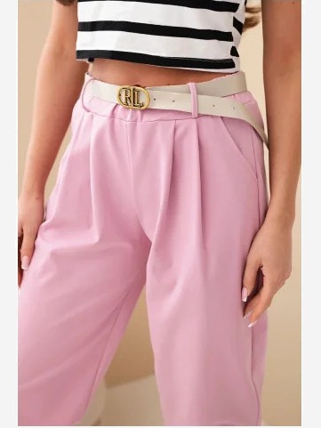 Dámske bavlnené nohavice s vysokým pásom a opaskom tmavoružové