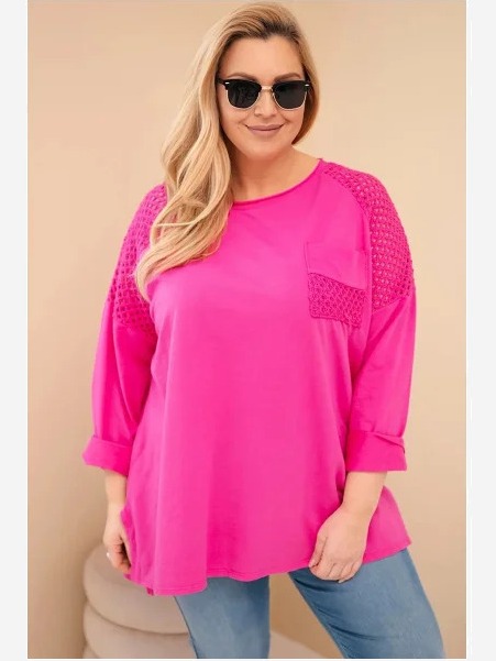 Dámska mikina Plus Size bavlnená s potlačou fuchsie