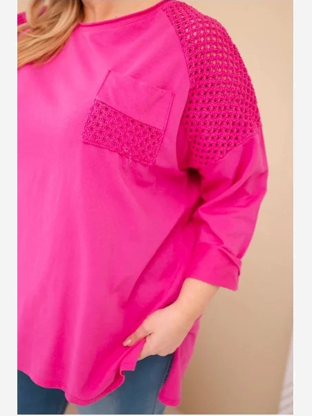 Dámska mikina Plus Size bavlnená s potlačou fuchsie