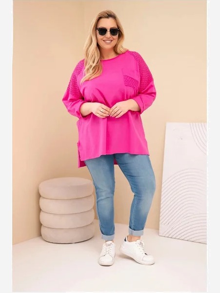 Dámska mikina Plus Size bavlnená s potlačou fuchsie