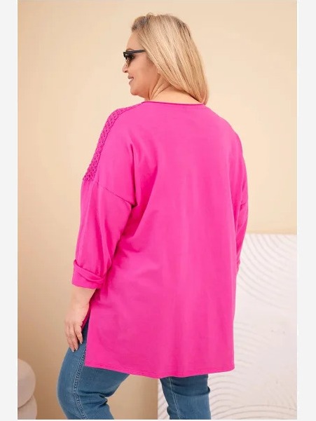 Dámska mikina Plus Size bavlnená s potlačou fuchsie