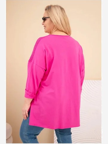 Dámska mikina Plus Size bavlnená s potlačou fuchsie